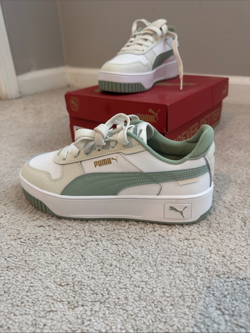 Puma Platform Sneakers in White and Sage Green